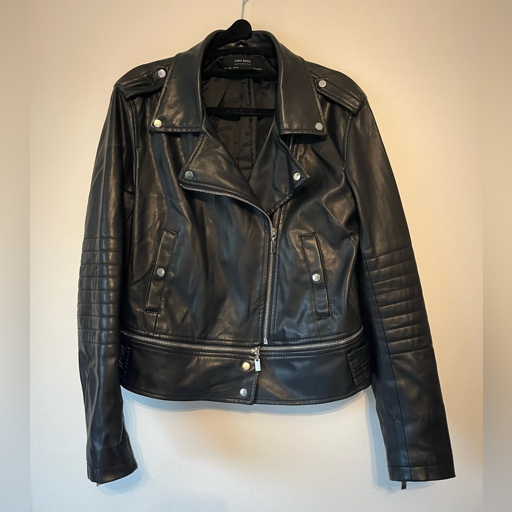 Zara Faux Leather Biker Jacket Size L